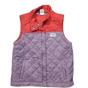 PINK Victoria’s Secret Womens Quilted Puffer Vest Red Purple Y2K Sporty Preppy M